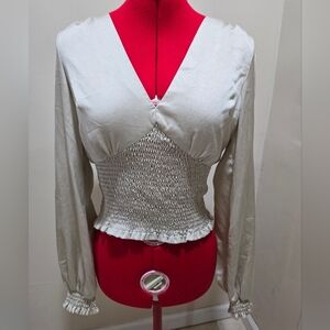 Gianni Bini Cream Smocked Blouse